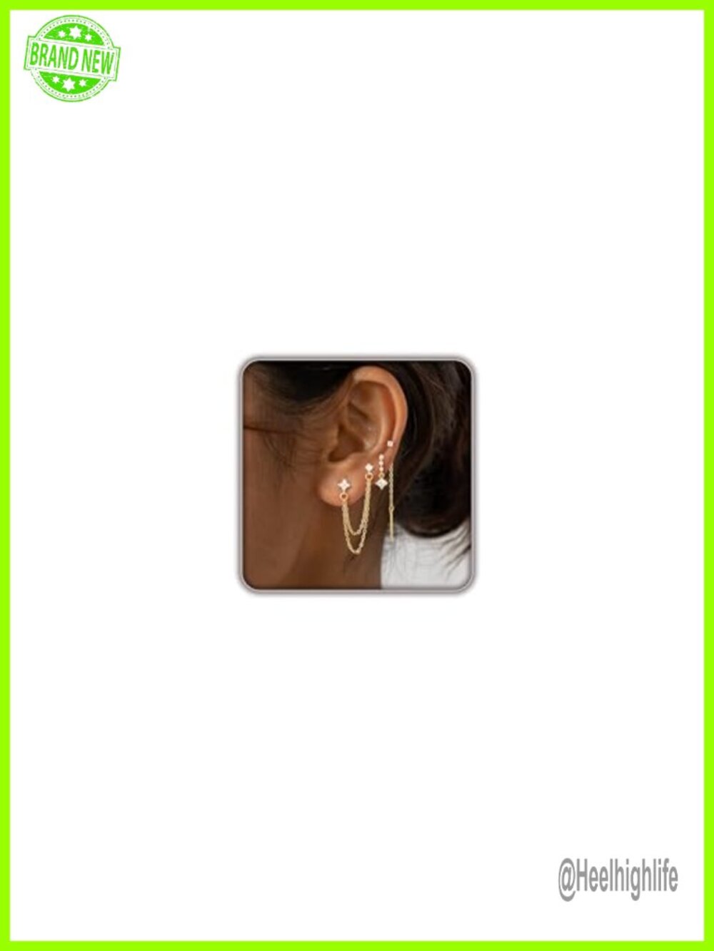 Gold Plated Threader Earrings Dainty CZ Drop Dangle Pull-Through Chain